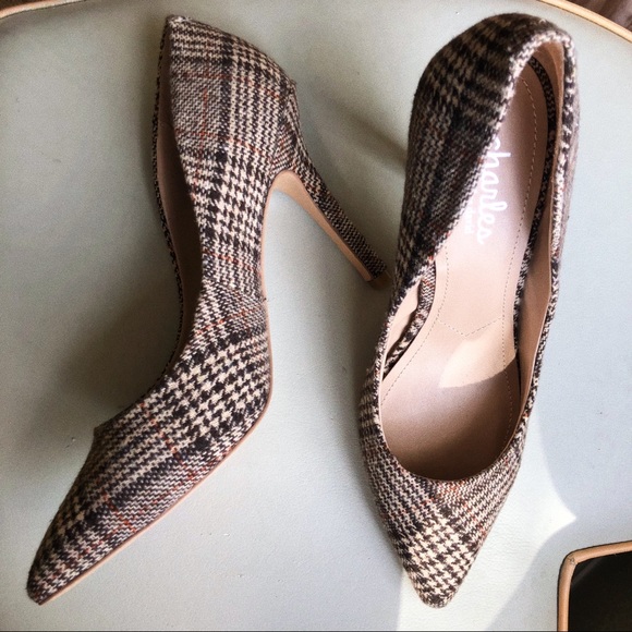 Charles David Shoes - Charles David Brown Plaid Point Toe Pumps